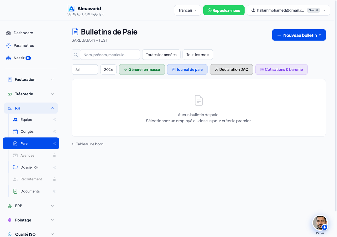 Établir un bulletin de paie — Almawarid